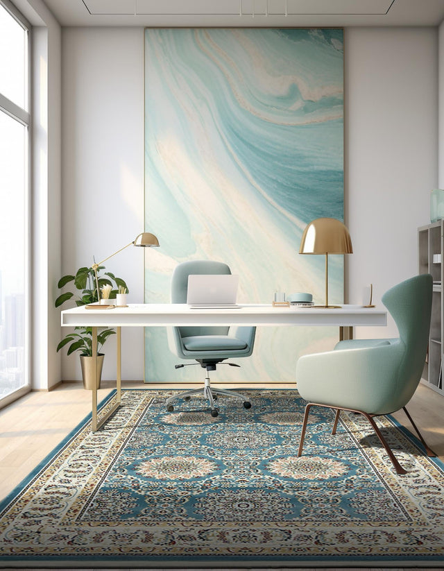 Blue 3' 1 x 5' 3 Narenj Rectangle Area Rug 85% Polypropylene & 15% Polyester Traditional Classic Carpet for Living, Dining, Bedrooms, Office for Sale at Rug Engine