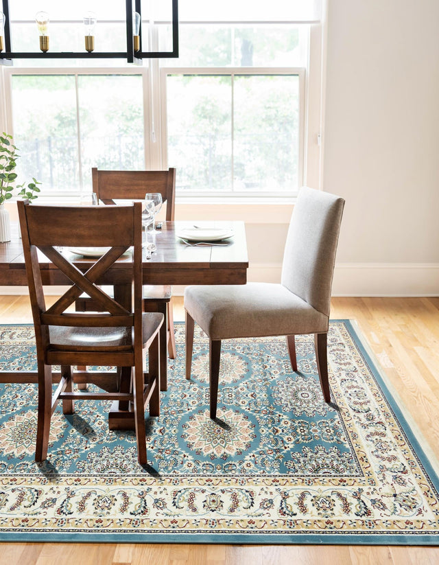 Blue 7' 10 x 10' Narenj Rectangle Area Rug 85% Polypropylene & 15% Polyester Traditional Classic Carpet for Living, Dining, Bedrooms, Office for Sale at Rug Engine