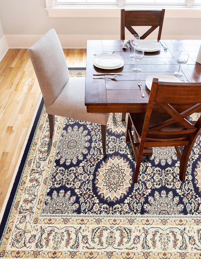 Navy Blue 8' x 10' Narenj Rectangle Area Rug 85% Polypropylene & 15% Polyester Traditional Classic Carpet for Living, Dining, Bedrooms, Office for Sale at Rug Engine