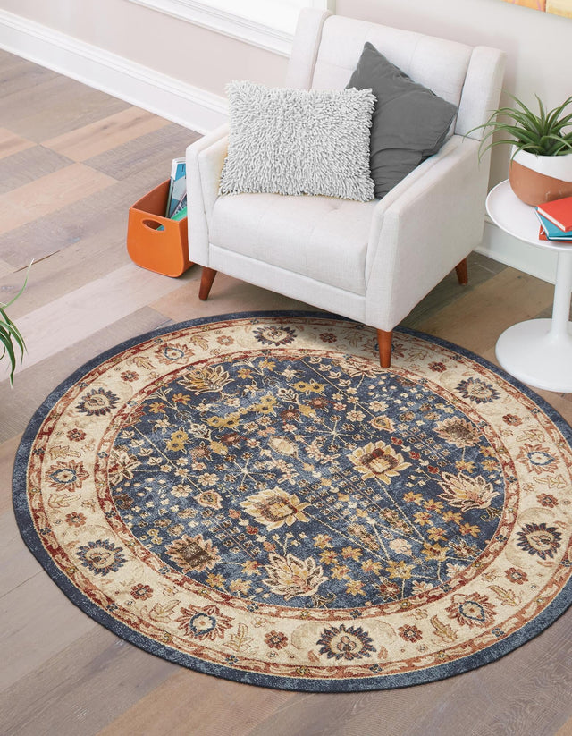 Light Blue 8' x 8' Utopia Round Area Rug Traditional Vintage Persian Inspired Vivid Color Durable Carpet for Unique Interiors for Sale at Rug Engine