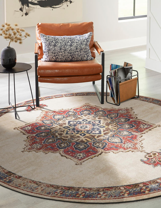 Cream 4' x 4' Utopia Round Area Rug Traditional Vintage Persian Inspired Vivid Color Durable Carpet for Unique Interiors for Sale at Rug Engine