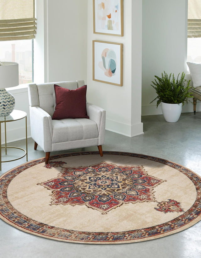 Cream 4' x 4' Utopia Round Area Rug Traditional Vintage Persian Inspired Vivid Color Durable Carpet for Unique Interiors for Sale at Rug Engine
