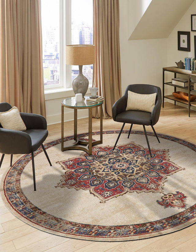 Cream 4' x 4' Utopia Round Area Rug Traditional Vintage Persian Inspired Vivid Color Durable Carpet for Unique Interiors for Sale at Rug Engine