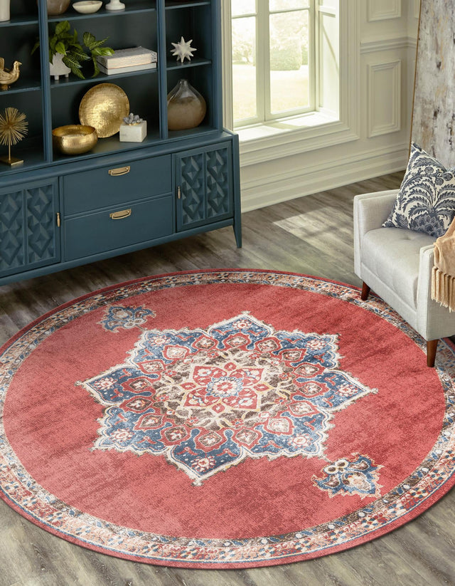 Burgundy 7' x 7' Utopia Round Area Rug Traditional Vintage Persian Inspired Vivid Color Durable Carpet for Unique Interiors for Sale at Rug Engine