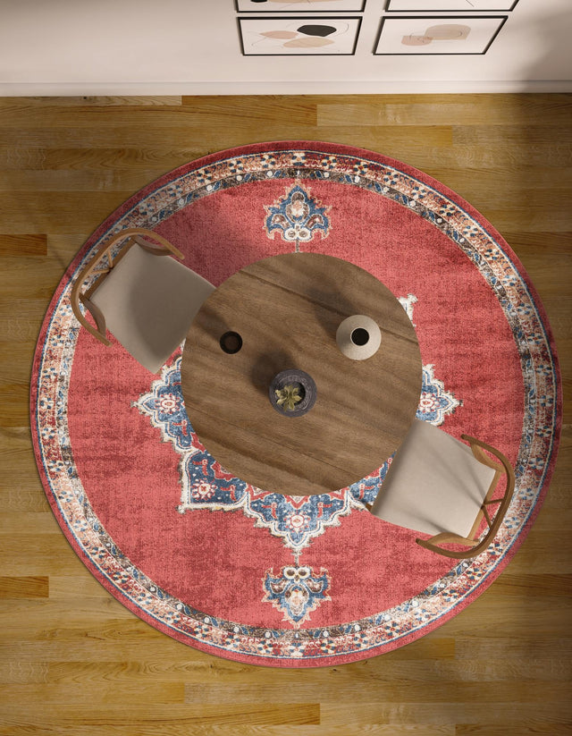 Burgundy 7' x 7' Utopia Round Area Rug Traditional Vintage Persian Inspired Vivid Color Durable Carpet for Unique Interiors for Sale at Rug Engine