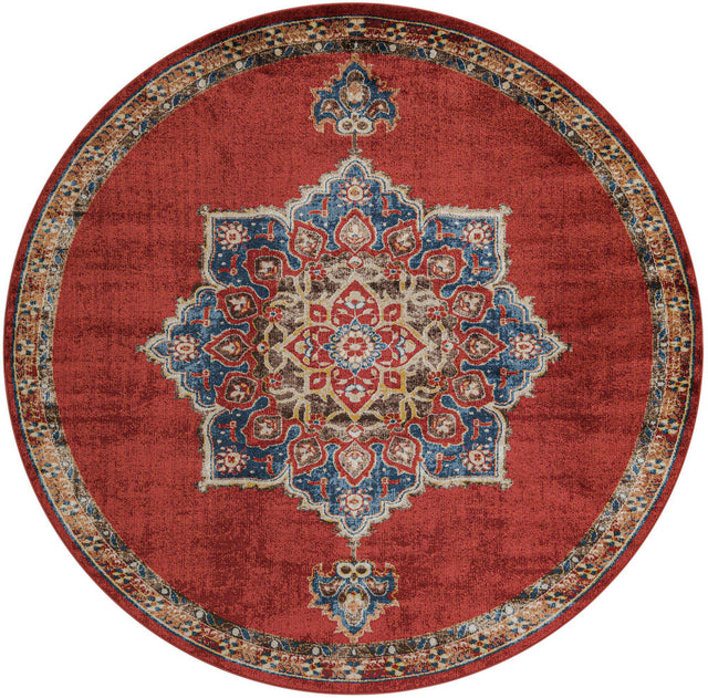 Burgundy 8' x 8' Utopia Round Area Rug Traditional Vintage Persian Inspired Vivid Color Durable Carpet for Unique Interiors for Sale at Rug Engine