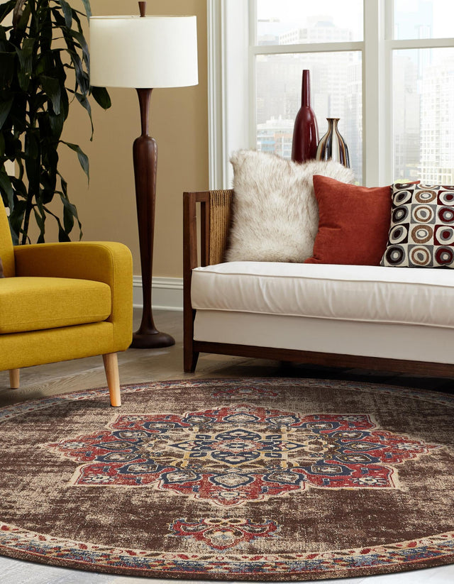 Chocolate Brown 8' x 8' Utopia Round Area Rug Traditional Vintage Persian Inspired Vivid Color Durable Carpet for Unique Interiors for Sale at Rug Engine