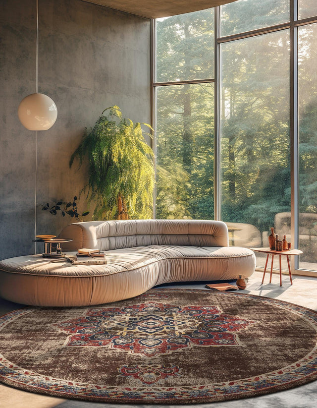 Chocolate Brown 8' x 8' Utopia Round Area Rug Traditional Vintage Persian Inspired Vivid Color Durable Carpet for Unique Interiors for Sale at Rug Engine