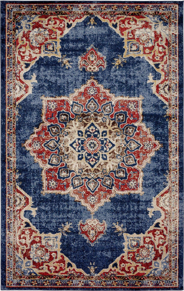 Dark Blue 5' 1 x 8' Utopia Rectangle Area Rug Traditional Vintage Persian Inspired Vivid Color Durable Carpet for Unique Interiors for Sale at Rug Engine