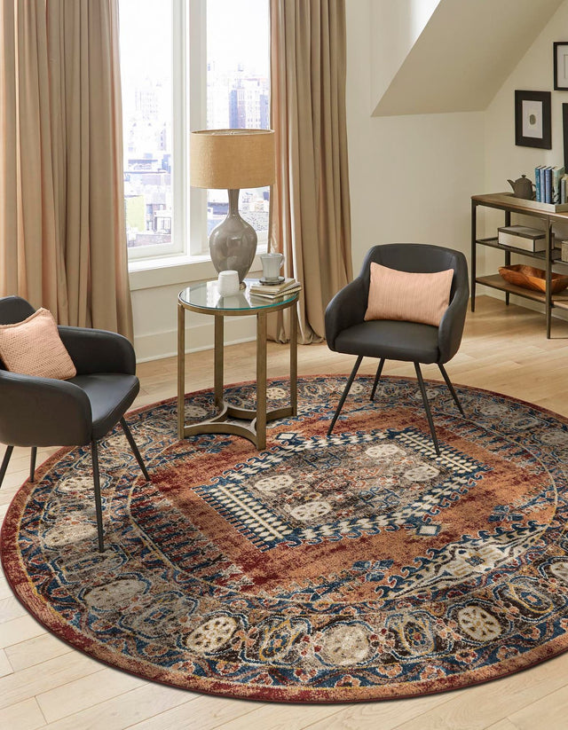 Terracotta 7' x 7' Utopia Round Area Rug Traditional Vintage Persian Inspired Vivid Color Durable Carpet for Unique Interiors for Sale at Rug Engine