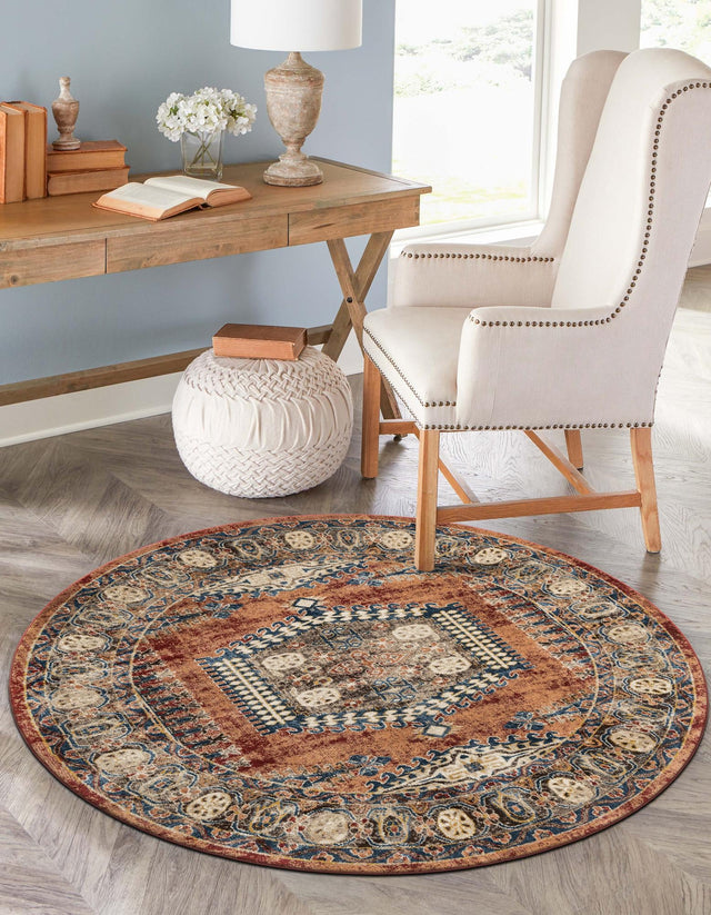 Terracotta 7' 10 x 7' 10 Utopia Round Area Rug Traditional Vintage Persian Inspired Vivid Color Durable Carpet for Unique Interiors for Sale at Rug Engine