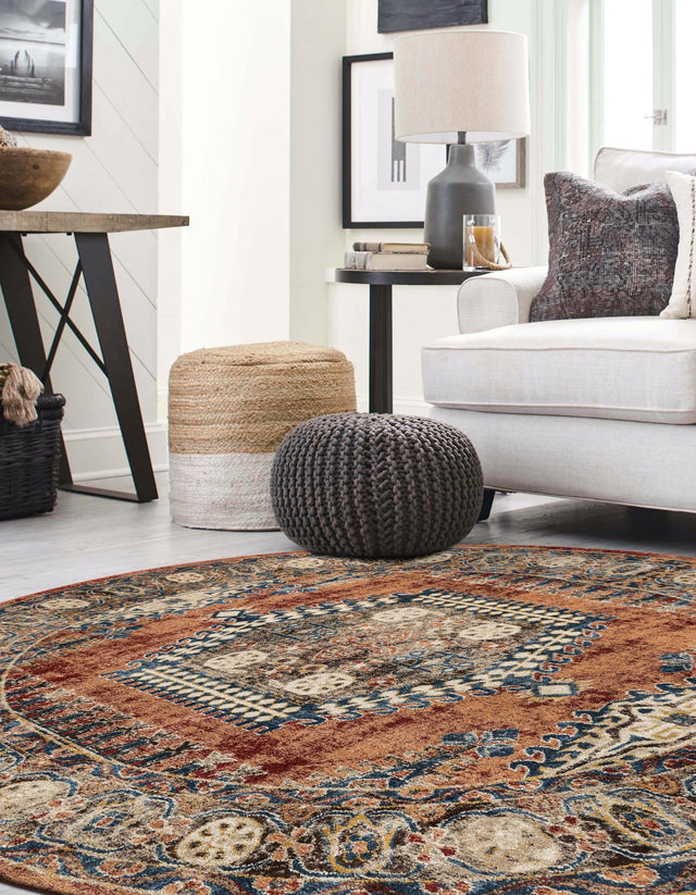 Terracotta 7' x 7' Utopia Round Area Rug Traditional Vintage Persian Inspired Vivid Color Durable Carpet for Unique Interiors for Sale at Rug Engine