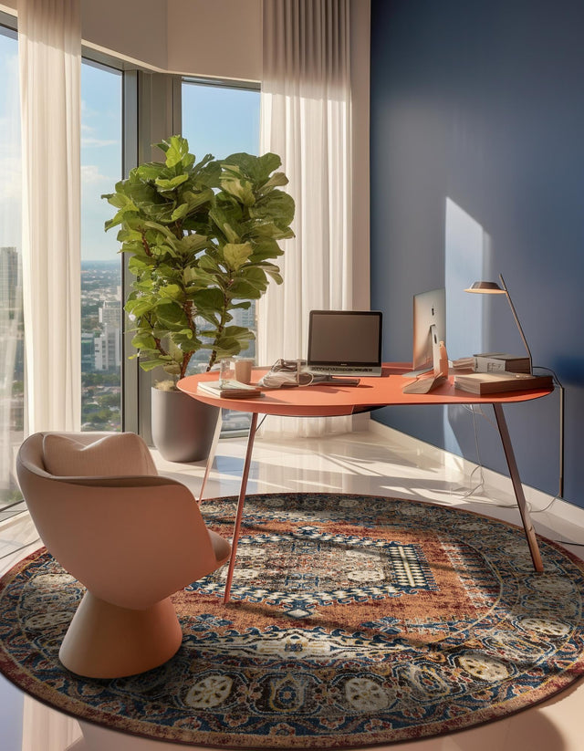 Terracotta 7' x 7' Utopia Round Area Rug Traditional Vintage Persian Inspired Vivid Color Durable Carpet for Unique Interiors for Sale at Rug Engine
