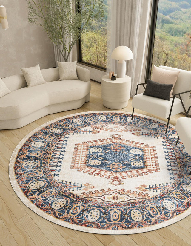Cream 7' x 7' Utopia Round Area Rug Traditional Vintage Persian Inspired Vivid Color Durable Carpet for Unique Interiors for Sale at Rug Engine