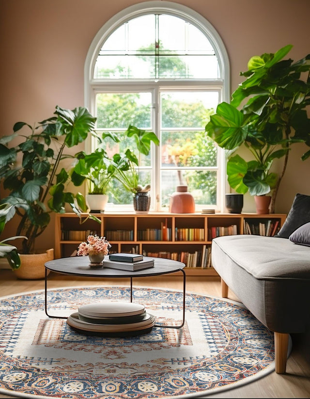 Cream 7' x 7' Utopia Round Area Rug Traditional Vintage Persian Inspired Vivid Color Durable Carpet for Unique Interiors for Sale at Rug Engine