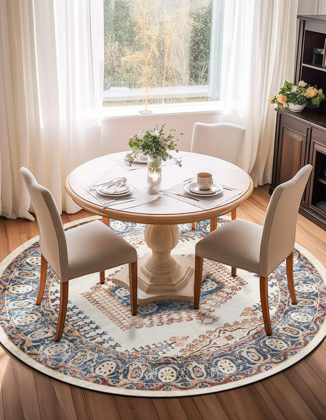 Cream 7' x 7' Utopia Round Area Rug Traditional Vintage Persian Inspired Vivid Color Durable Carpet for Unique Interiors for Sale at Rug Engine