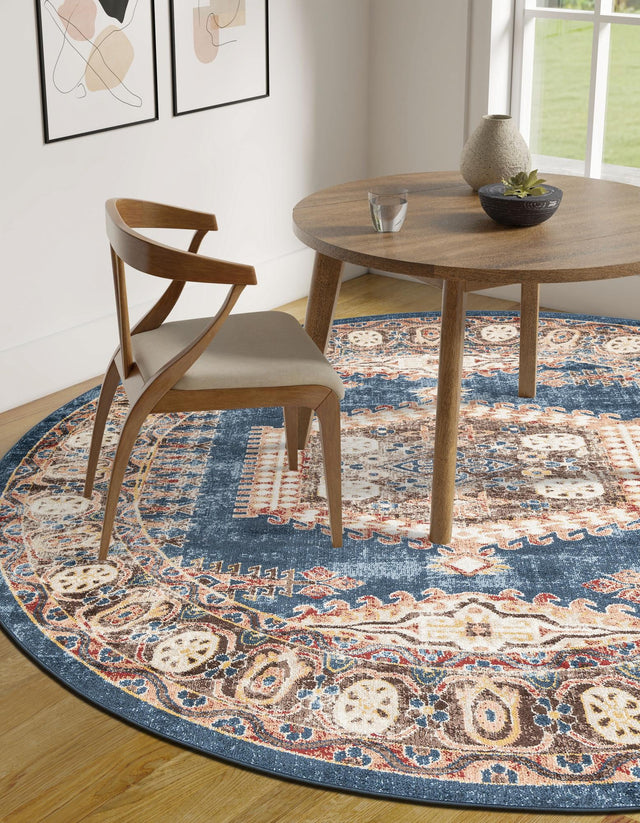 Blue 8' x 8' Utopia Round Area Rug Traditional Vintage Persian Inspired Vivid Color Durable Carpet for Unique Interiors for Sale at Rug Engine