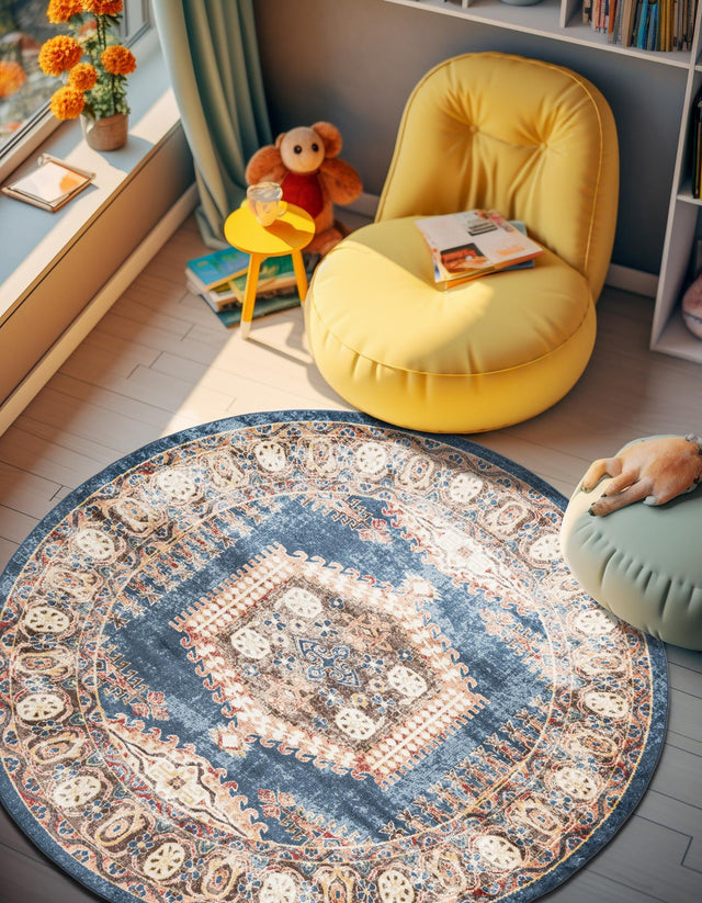Blue 3' 3 x 3' 3 Utopia Round Area Rug Traditional Vintage Persian Inspired Vivid Color Durable Carpet for Unique Interiors for Sale at Rug Engine