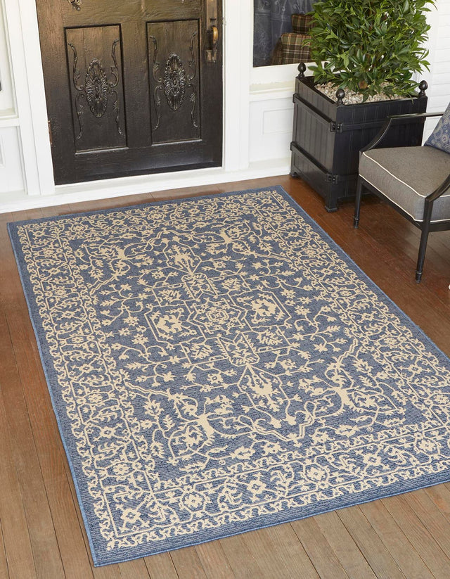 Blue 7' 1 x 10' Outdoor Botanical Rectangle Area Rug Weather Resistant for Patio, Deck, Terrace, Balcony, Porch Polypropylene Garden Floral Tropical Carpet for Sale at Rug Engine