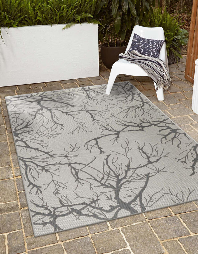 Light Gray 8' x 11' 4 Outdoor Botanical Rectangle Area Rug Weather Resistant for Patio, Deck, Terrace, Balcony, Porch Polypropylene Garden Floral Tropical Carpet for Sale at Rug Engine