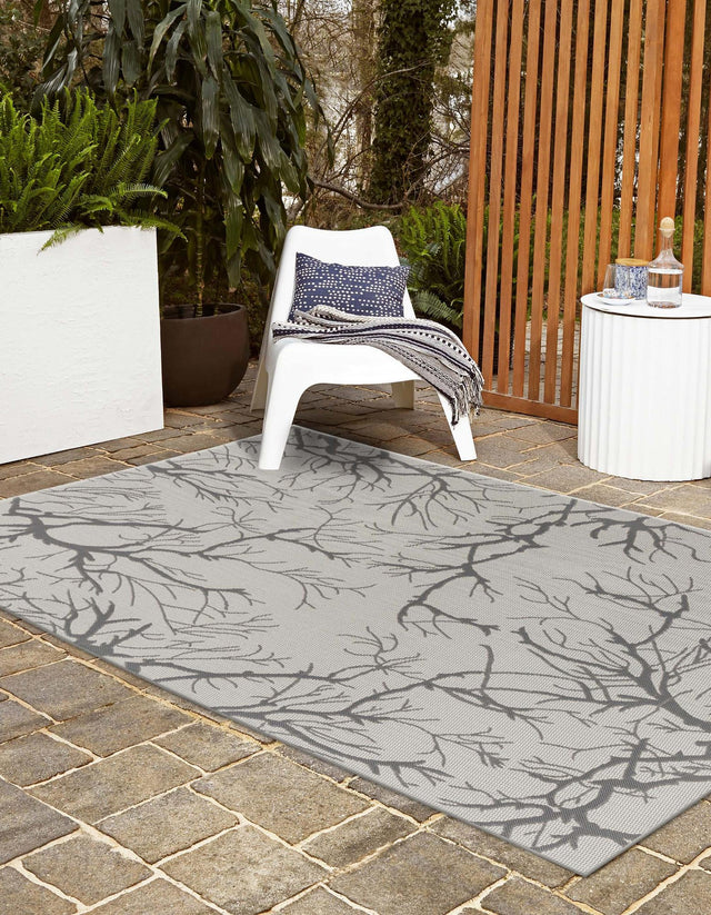 Light Gray 8' x 11' 4 Outdoor Botanical Rectangle Area Rug Weather Resistant for Patio, Deck, Terrace, Balcony, Porch Polypropylene Garden Floral Tropical Carpet for Sale at Rug Engine