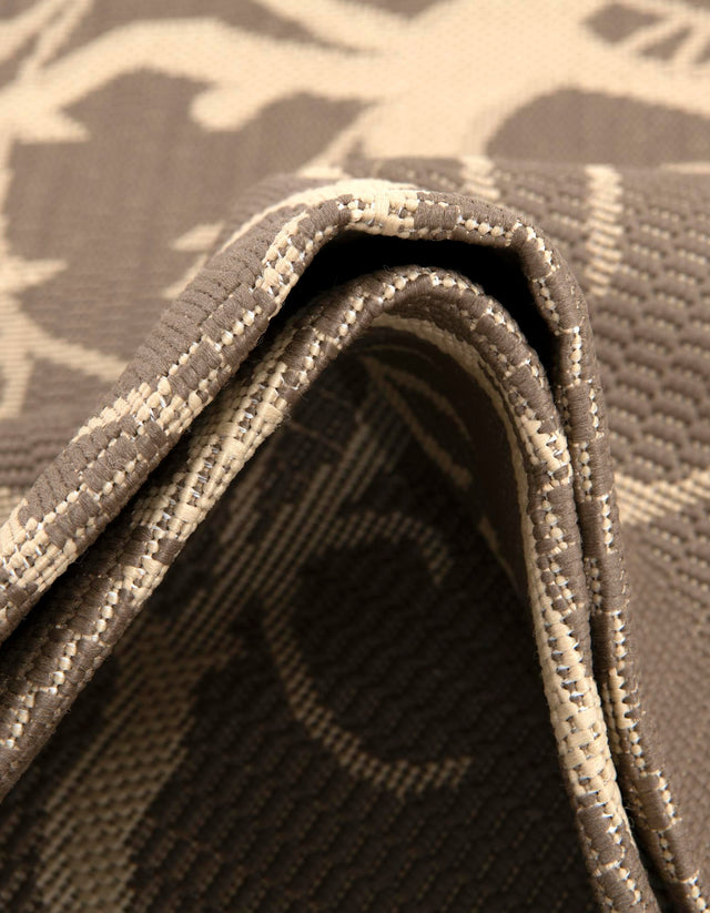 Brown 7' 1 x 10' Outdoor Botanical Rectangle Area Rug Weather Resistant for Patio, Deck, Terrace, Balcony, Porch