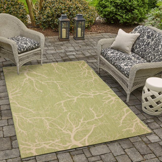 Light Green 5' 1 x 8' Outdoor Botanical Rectangle Area Rug Weather Resistant for Patio, Deck, Terrace, Balcony, Porch Polypropylene Garden Floral Tropical Carpet for Sale at Rug Engine