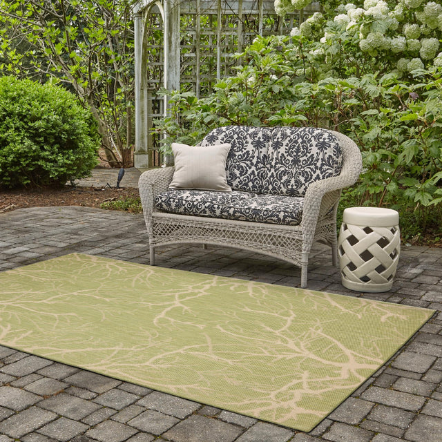 Light Green 5' 1 x 8' Outdoor Botanical Rectangle Area Rug Weather Resistant for Patio, Deck, Terrace, Balcony, Porch Polypropylene Garden Floral Tropical Carpet for Sale at Rug Engine