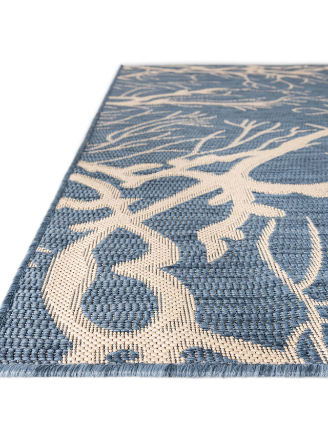 Blue 8' x 11' 4 Outdoor Botanical Rectangle Area Rug Weather Resistant for Patio, Deck, Terrace, Balcony, Porch