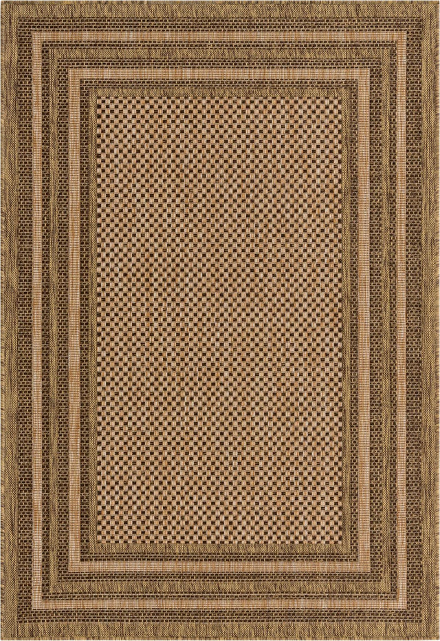 Light Brown 4' 1 x 6' 1 Outdoor Border Rectangle Area Rug Weather Resistant for Patio, Deck, Terrace, Balcony, Porch 100% Polypropylene Classic Bordered Carpet for Sale at Rug Engine