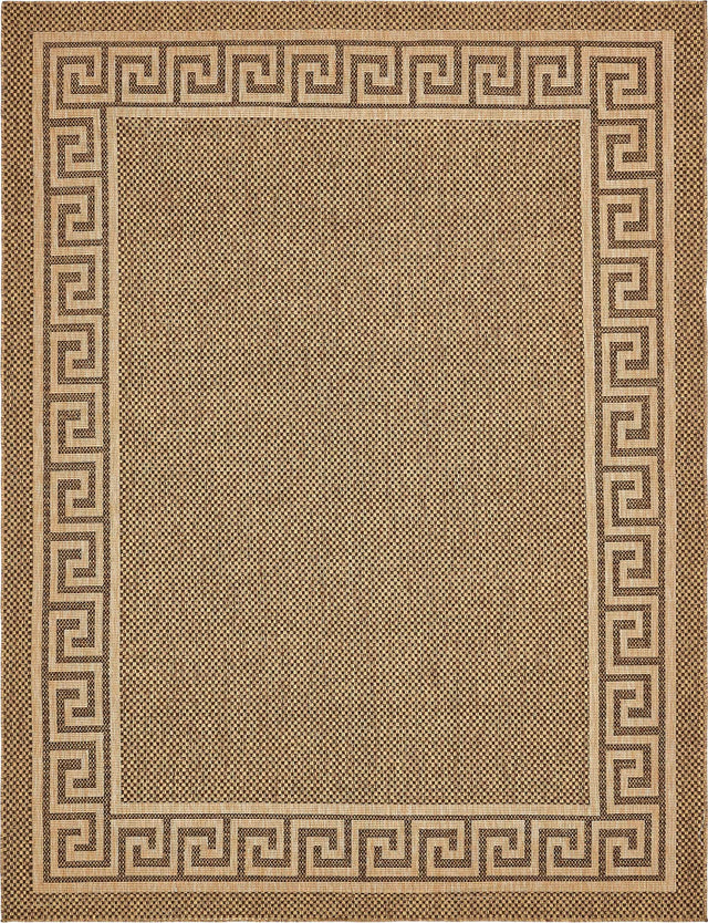 Brown 9' x 12' 2 Outdoor Border Rectangle Area Rug Weather Resistant for Patio, Deck, Terrace, Balcony, Porch 100% Polypropylene Classic Bordered Carpet for Sale at Rug Engine