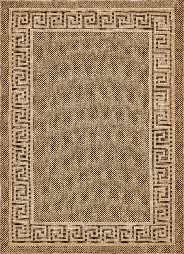 Brown 8' x 11' 4 Outdoor Border Rectangle Area Rug Weather Resistant for Patio, Deck, Terrace, Balcony, Porch 100% Polypropylene Classic Bordered Carpet for Sale at Rug Engine