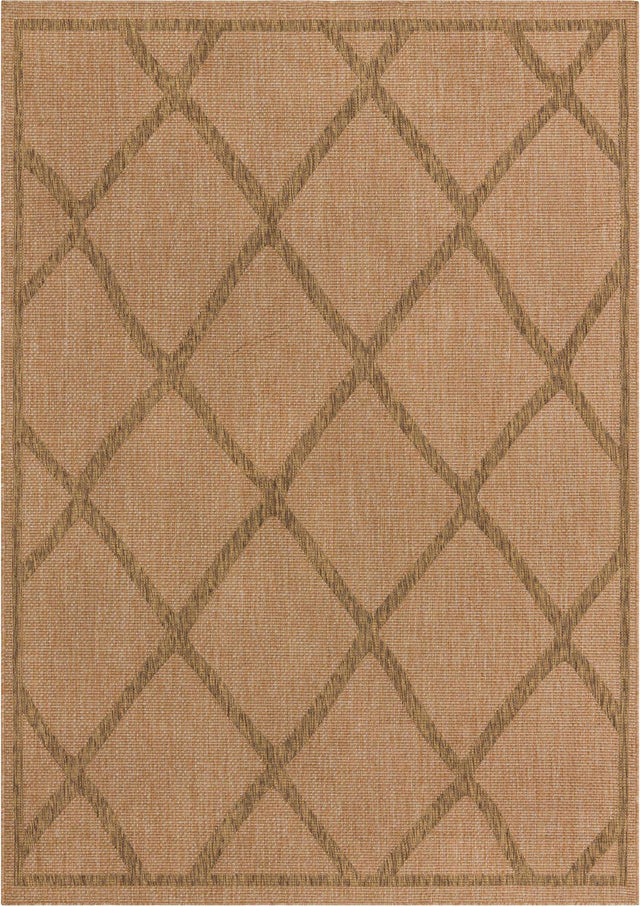 Light Brown 8' x 11' 4 Outdoor Trellis Rectangle Area Rug Weather Resistant for Patio, Deck, Terrace, Balcony, Porch Geometric Design Water Safe Outside Carpet for Sale at Rug Engine