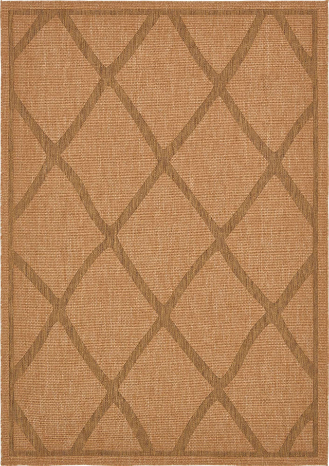 Light Brown 7' 1 x 10' Outdoor Trellis Rectangle Area Rug Weather Resistant for Patio, Deck, Terrace, Balcony, Porch Geometric Design Water Safe Outside Carpet for Sale at Rug Engine