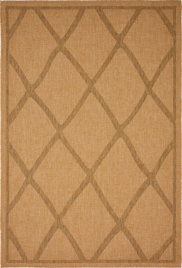 Light Brown 6' 1 x 9' Outdoor Trellis Rectangle Area Rug Weather Resistant for Patio, Deck, Terrace, Balcony, Porch Geometric Design Water Safe Outside Carpet for Sale at Rug Engine