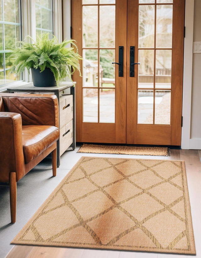 Light Brown 5' x 8' Outdoor Trellis Rectangle Area Rug Weather Resistant for Patio, Deck, Terrace, Balcony, Porch Geometric Design Water Safe Outside Carpet for Sale at Rug Engine
