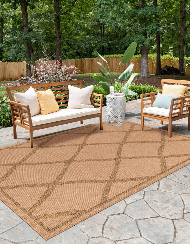 Light Brown 5' x 8' Outdoor Trellis Rectangle Area Rug Weather Resistant for Patio, Deck, Terrace, Balcony, Porch Geometric Design Water Safe Outside Carpet for Sale at Rug Engine
