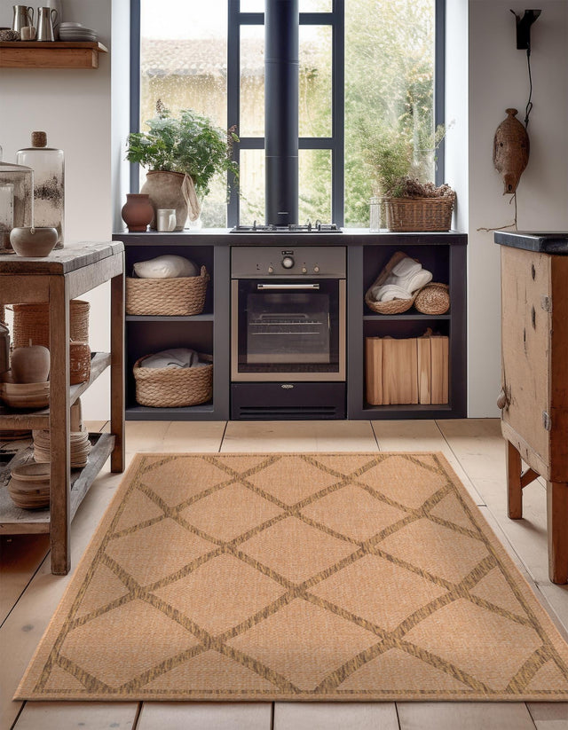 Light Brown 5' x 8' Outdoor Trellis Rectangle Area Rug Weather Resistant for Patio, Deck, Terrace, Balcony, Porch Geometric Design Water Safe Outside Carpet for Sale at Rug Engine