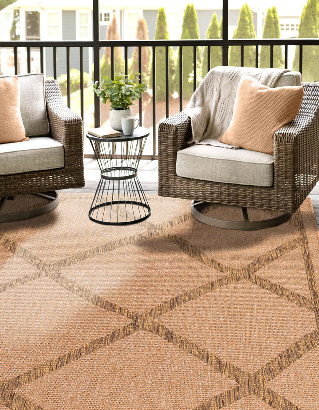 Light Brown 5' x 8' Outdoor Trellis Rectangle Area Rug Weather Resistant for Patio, Deck, Terrace, Balcony, Porch Geometric Design Water Safe Outside Carpet for Sale at Rug Engine