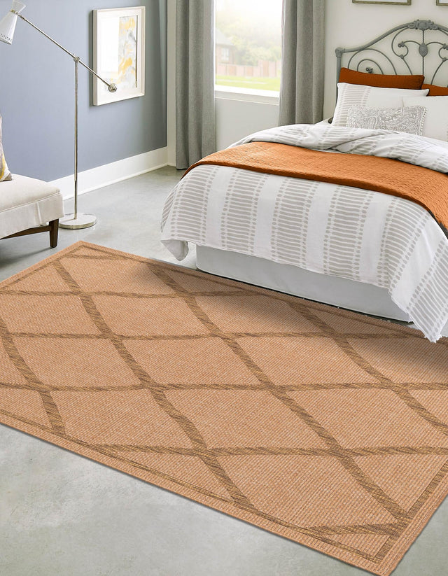 Light Brown 5' x 8' Outdoor Trellis Rectangle Area Rug Weather Resistant for Patio, Deck, Terrace, Balcony, Porch Geometric Design Water Safe Outside Carpet for Sale at Rug Engine