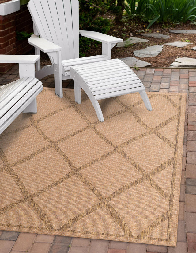 Light Brown 5' x 8' Outdoor Trellis Rectangle Area Rug Weather Resistant for Patio, Deck, Terrace, Balcony, Porch Geometric Design Water Safe Outside Carpet for Sale at Rug Engine