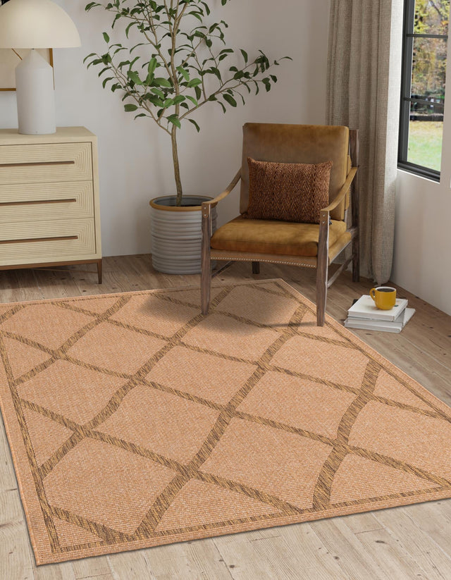 Light Brown 4' 1 x 6' 1 Outdoor Trellis Rectangle Area Rug Weather Resistant for Patio, Deck, Terrace, Balcony, Porch Geometric Design Water Safe Outside Carpet for Sale at Rug Engine
