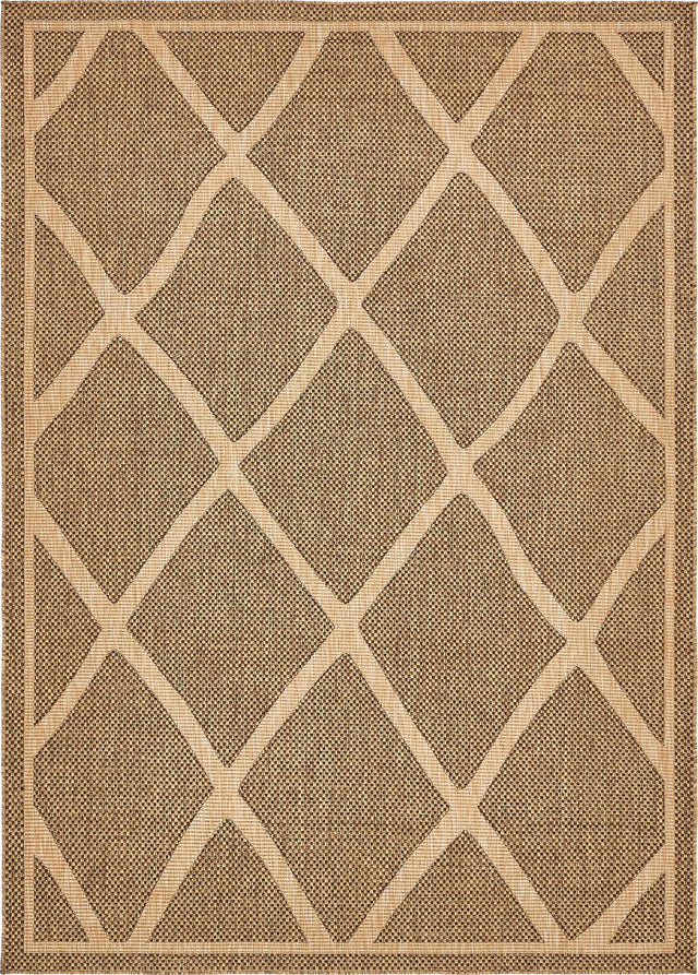 Brown 7' 1 x 10' Outdoor Trellis Rectangle Area Rug Weather Resistant for Patio, Deck, Terrace, Balcony, Porch Geometric Design Water Safe Outside Carpet for Sale at Rug Engine