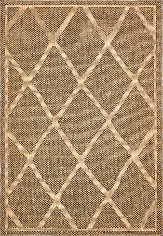 Brown 6' 1 x 9' Outdoor Trellis Rectangle Area Rug Weather Resistant for Patio, Deck, Terrace, Balcony, Porch Geometric Design Water Safe Outside Carpet for Sale at Rug Engine