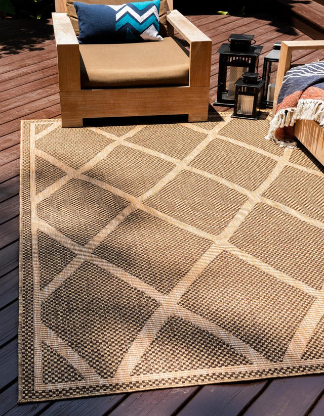 Brown 7' 1 x 10' Outdoor Trellis Rectangle Area Rug Weather Resistant for Patio, Deck, Terrace, Balcony, Porch Geometric Design Water Safe Outside Carpet for Sale at Rug Engine
