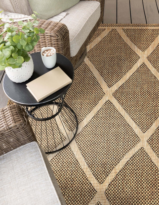 Brown 7' 1 x 10' Outdoor Trellis Rectangle Area Rug Weather Resistant for Patio, Deck, Terrace, Balcony, Porch Geometric Design Water Safe Outside Carpet for Sale at Rug Engine