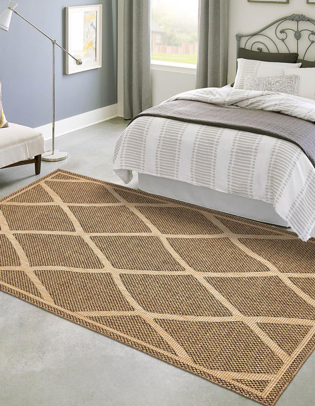 Brown 7' 1 x 10' Outdoor Trellis Rectangle Area Rug Weather Resistant for Patio, Deck, Terrace, Balcony, Porch Geometric Design Water Safe Outside Carpet for Sale at Rug Engine