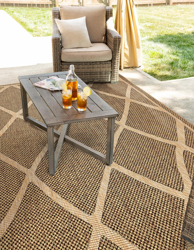 Brown 7' 1 x 10' Outdoor Trellis Rectangle Area Rug Weather Resistant for Patio, Deck, Terrace, Balcony, Porch Geometric Design Water Safe Outside Carpet for Sale at Rug Engine