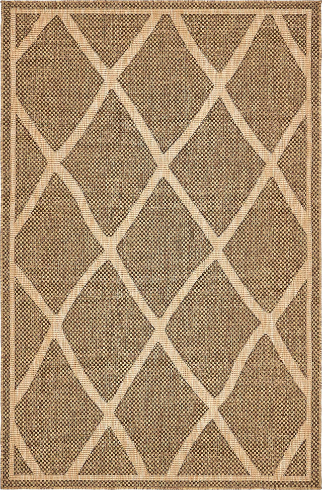 Brown 5' x 8' Outdoor Trellis Rectangle Area Rug Weather Resistant for Patio, Deck, Terrace, Balcony, Porch Geometric Design Water Safe Outside Carpet for Sale at Rug Engine