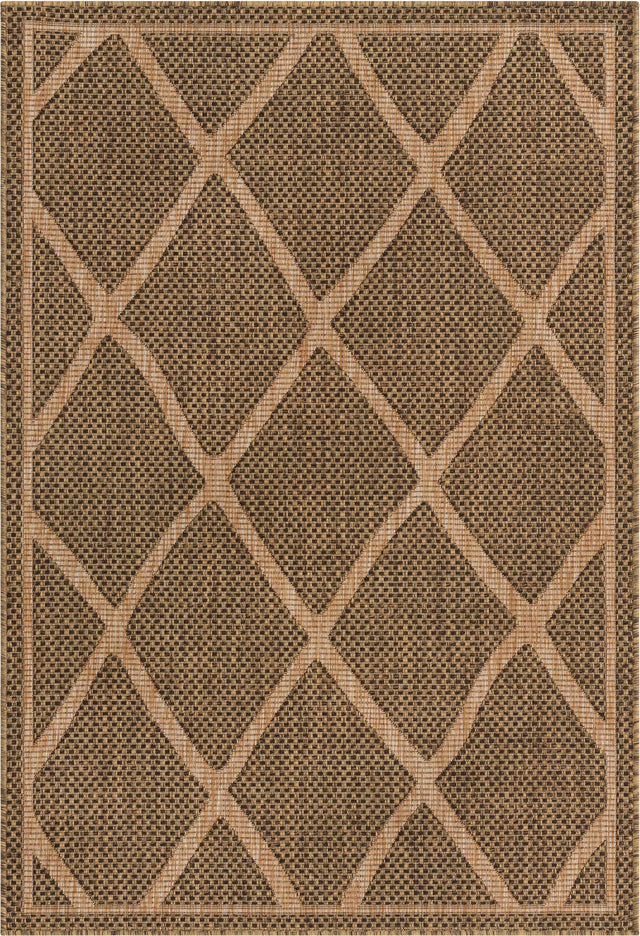 Brown 4' 1 x 6' 1 Outdoor Trellis Rectangle Area Rug Weather Resistant for Patio, Deck, Terrace, Balcony, Porch Geometric Design Water Safe Outside Carpet for Sale at Rug Engine